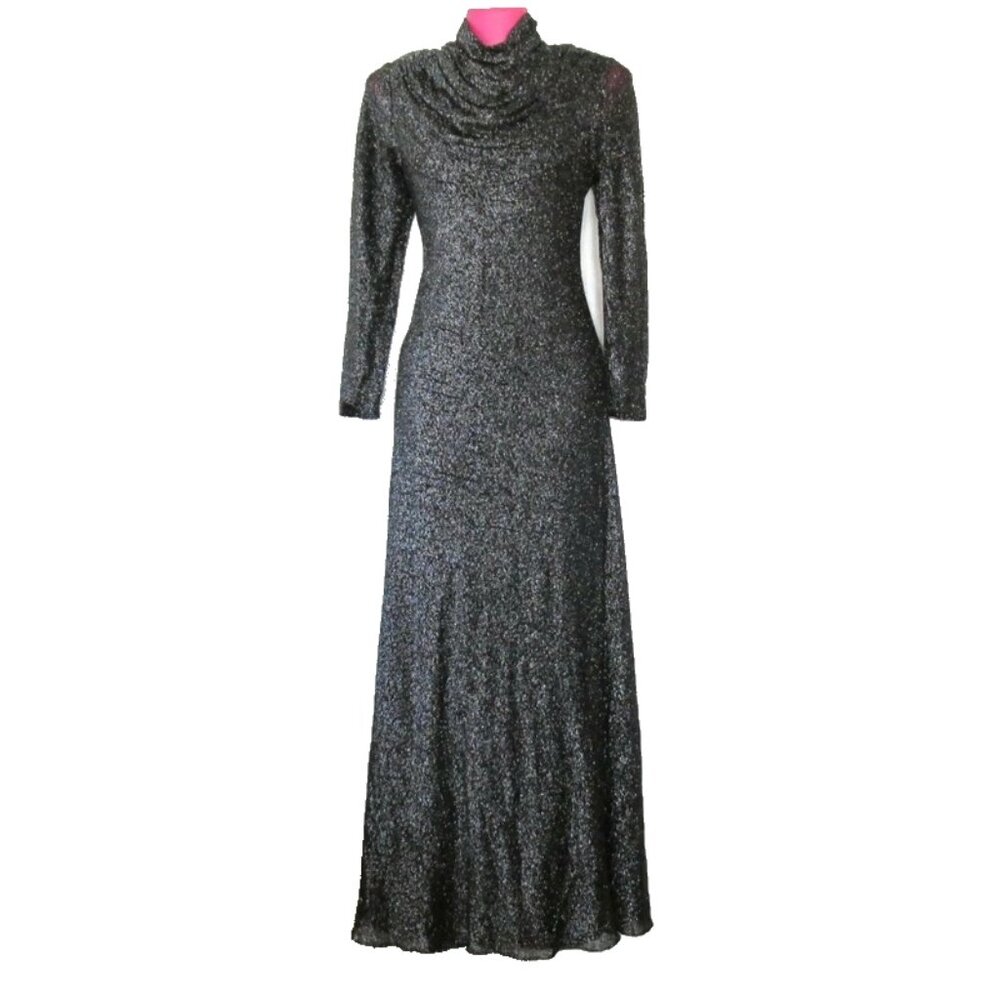 1970s vintage black silver disco evening dress size small medium